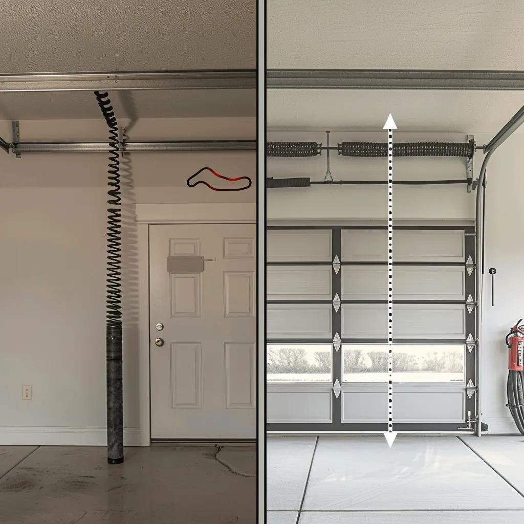 Comparison of torsion and extension garage door springs in a garage setting