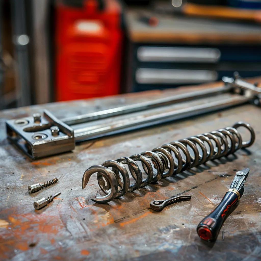 Broken garage door spring next to a new spring, illustrating the repair process and urgency of replacement