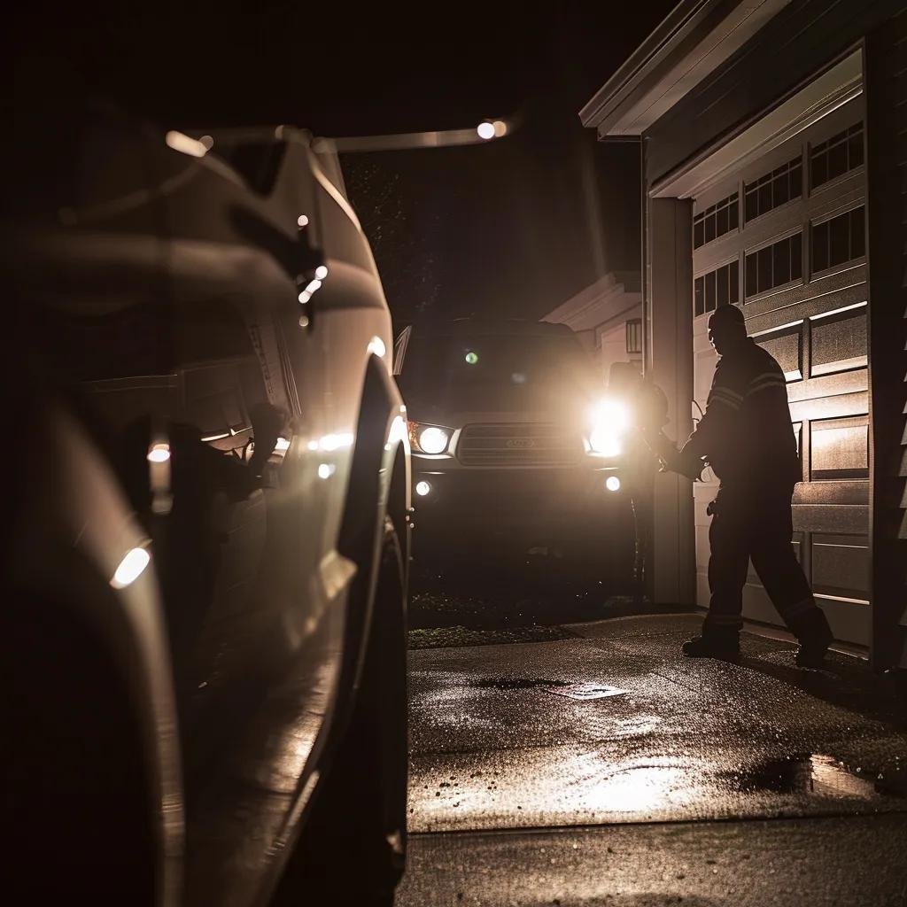 Garage door technician responding to an emergency call at night in Naples