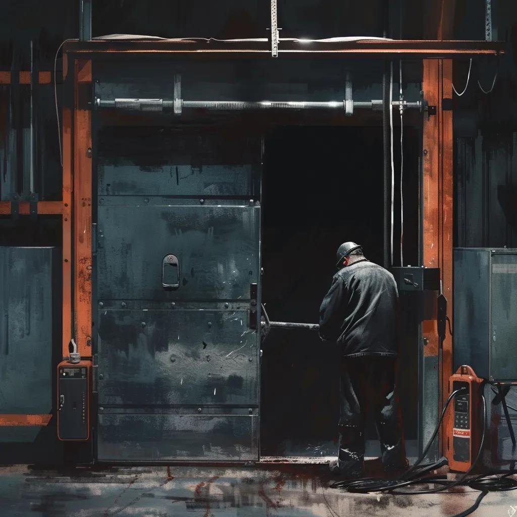 Technician realigning a garage door that is off track, demonstrating repair solutions