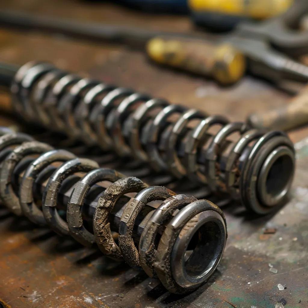 Close-up of broken and new garage door springs, illustrating repair process for broken springs
