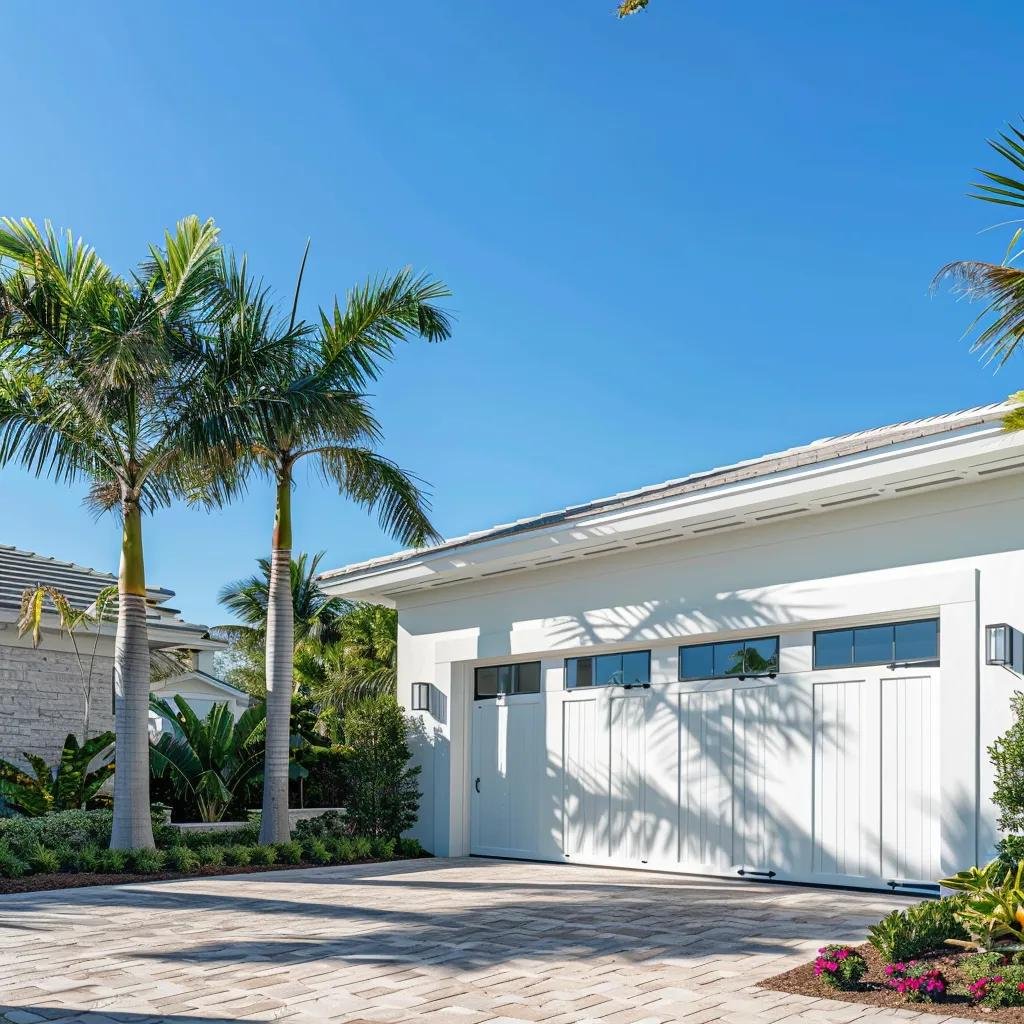 Hurricane-rated garage door installed on a coastal home in Naples, Florida