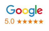 Google review logo featuring colorful letters and a five-star rating, emphasizing customer satisfaction for Sisi Garage Door Repair services in Naples.