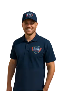 Smiling technician wearing Sisi Garage Door Services uniform and cap, representing professional garage door repair solutions in Naples, Florida.